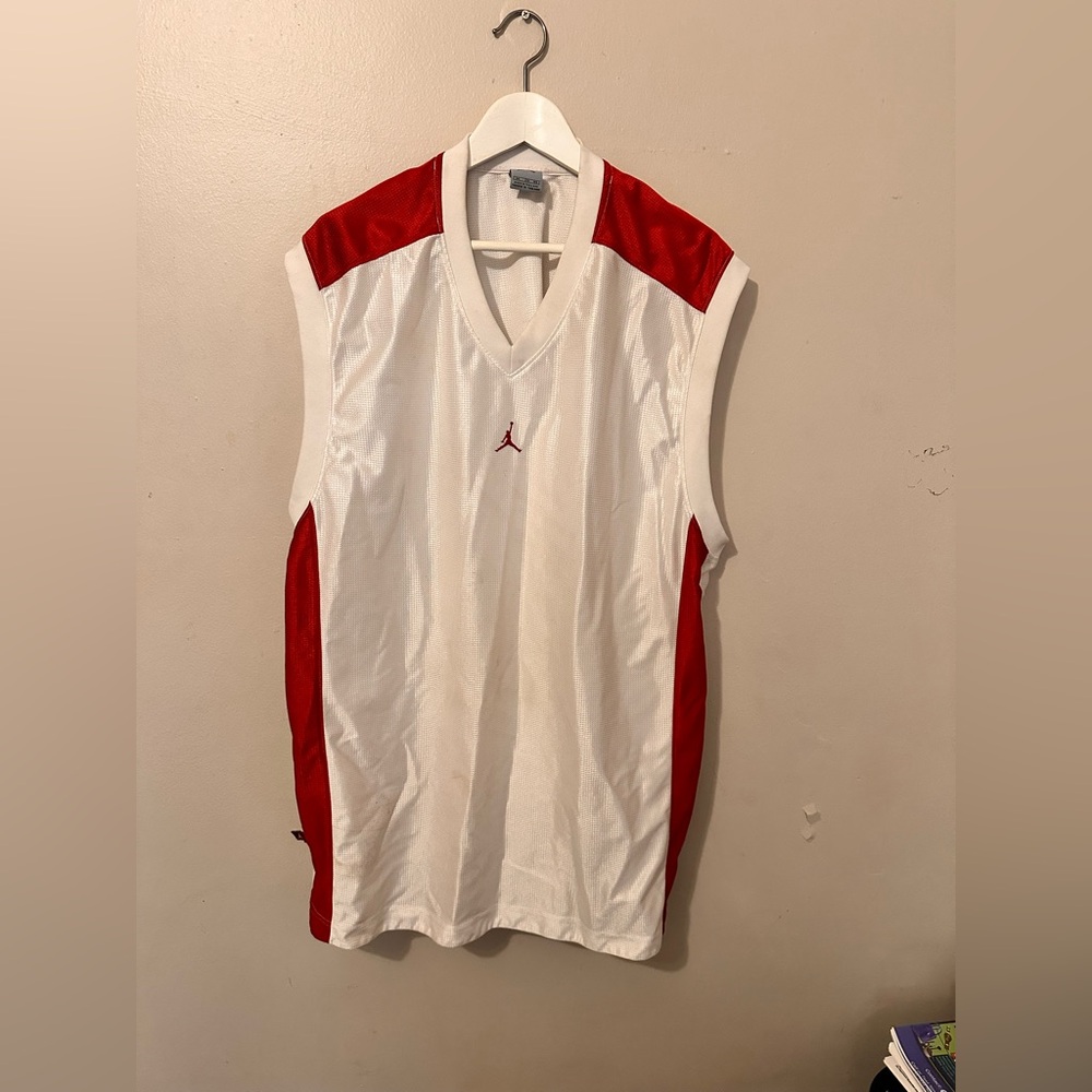 Jordan Men's Red and White V-Neck Jersey